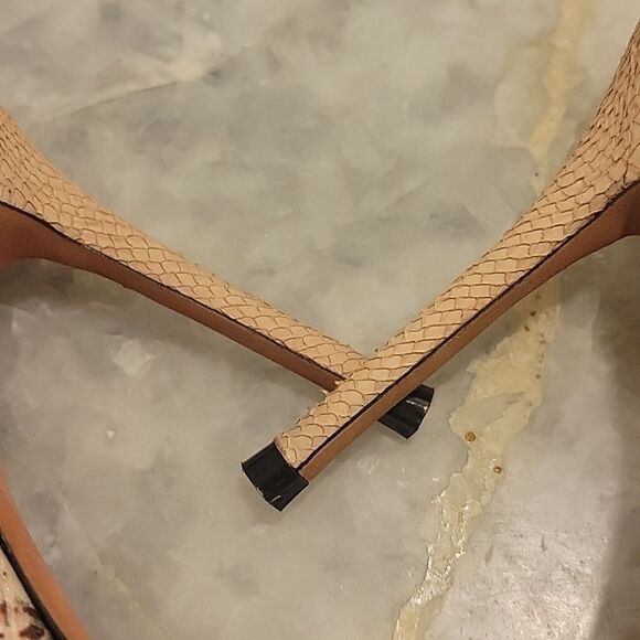 NEW Jean Michel Cazabat Octavia Stiletto Heel T Strap Sandals Snakeskin Nude 6.5 - Picture 7 of 13